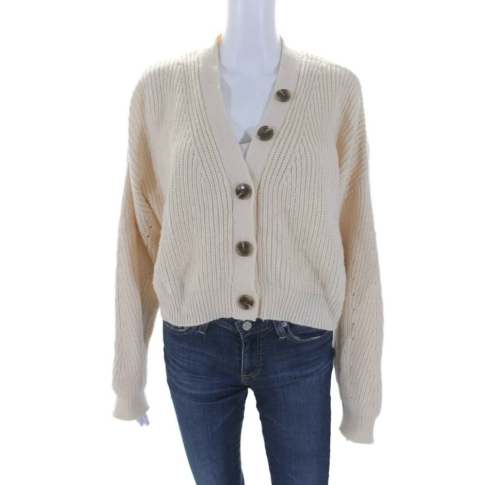 Audrey 3+1 Cream Button-Up Cardigan Size M/L - Picture 9 of 9